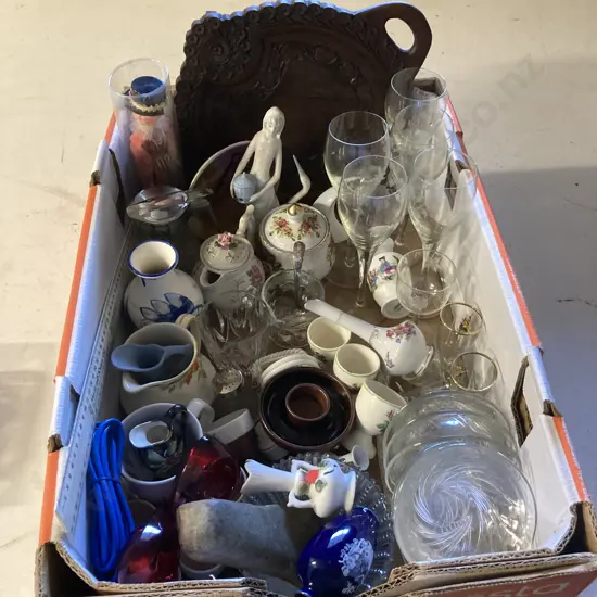 Box Lot Assorted China, Glass Etc